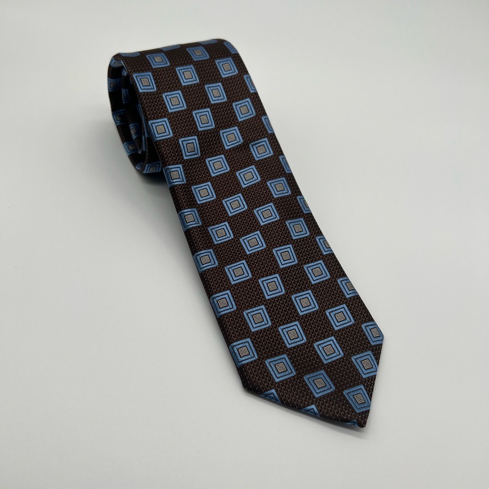 Canali Luxury Blue and Brown Geometric Pattern Tie